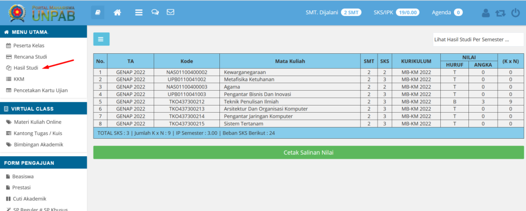 Nilai saya kenapa T